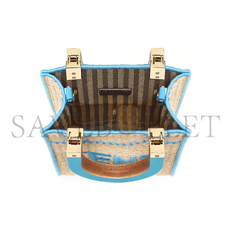 FENDI SUNSHINE MINI STRAW & LEATHER TOTE 8BS051AFQPF1ELX (18*13*6cm)